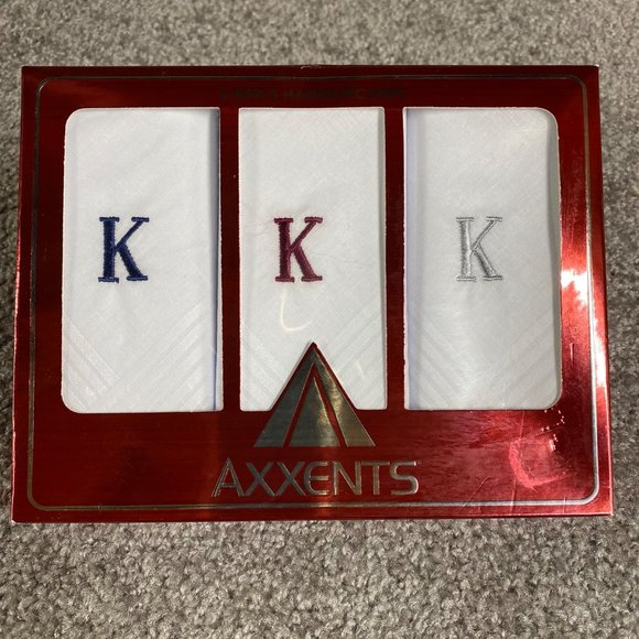 Axxents Handkerchiefs Box Set of 3 With K initials Embroidered on Each - Picture 1 of 10